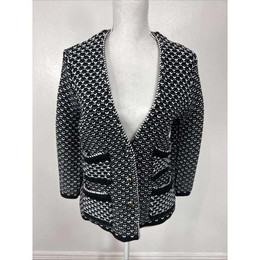 White House‎ Black Market Women's M Fitted 3 Button Knit Blazer Black & White - Picture 4 of 13